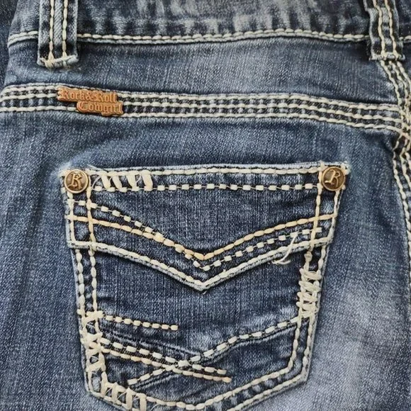 Rock & Roll Cowgirl Jeans Low Rise Med Wash Embroidery Detail - Picture 7 of 13